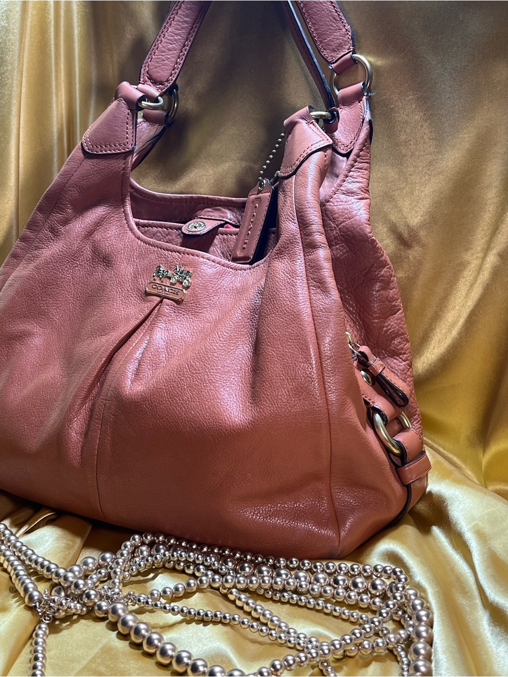 Coach Pebbled Leather Hobo in Rose Mauve